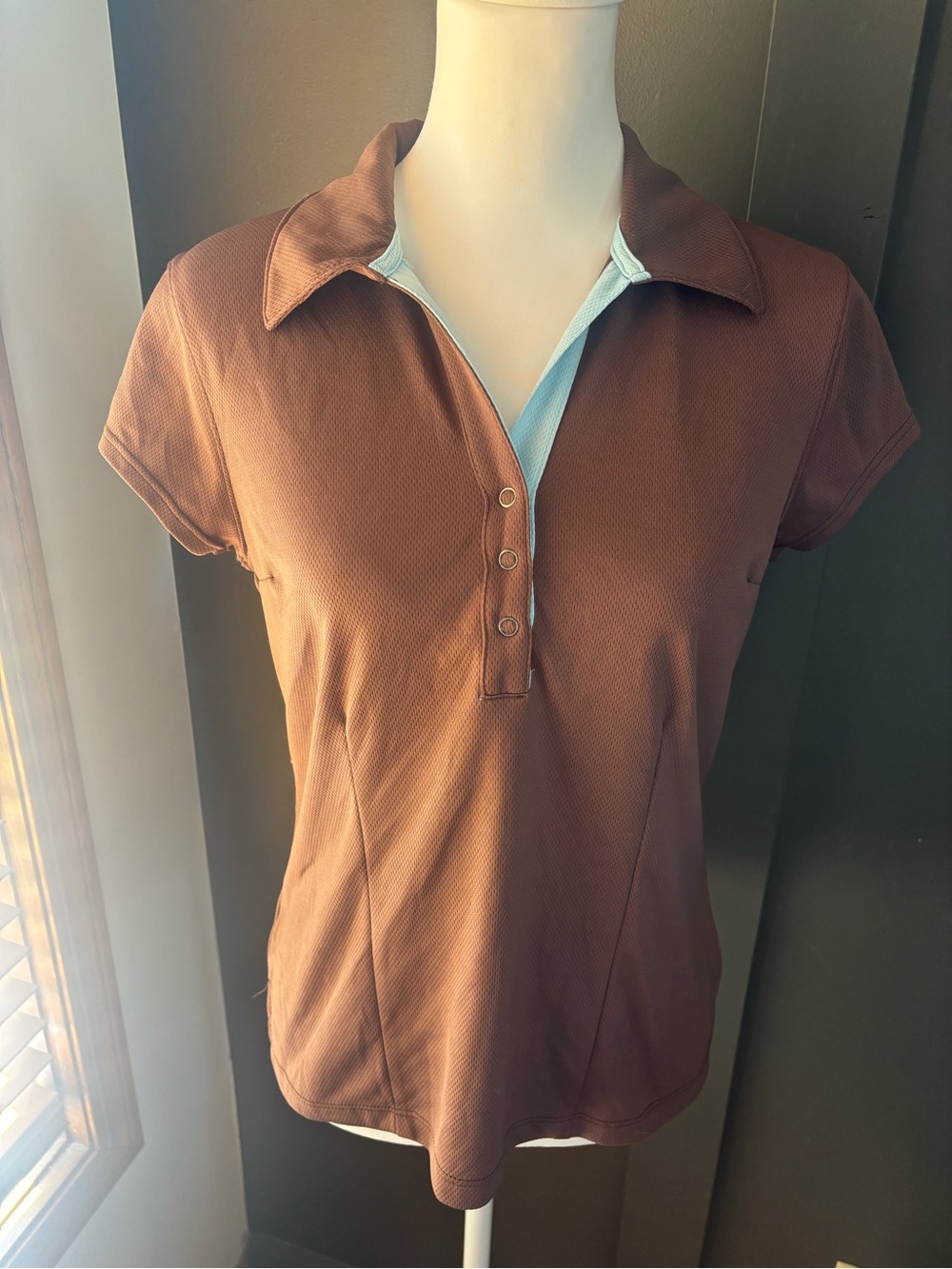 Y2K Athleta Made in USA Brown Blue Performance Polo Top M
